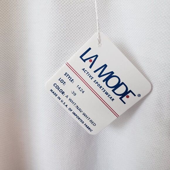 La Mode VTG Golf Polo Size XL Deadstock White Red Blue Collar Blue Mountain 2000 - Picture 4 of 7